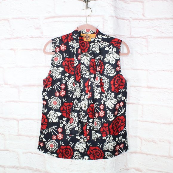 Tory Burch Multicolor Floral Sleeveless Button Down Silk Tops Size 12 - Picture 5 of 9